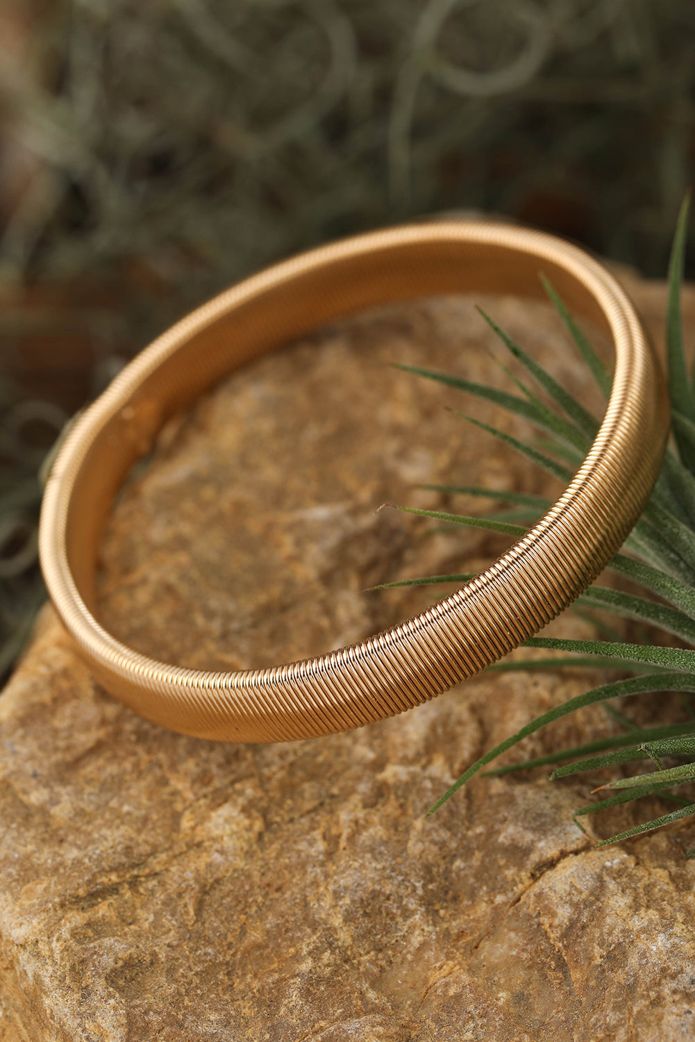 Gold Stretchy Plated Metal Wide Bangle