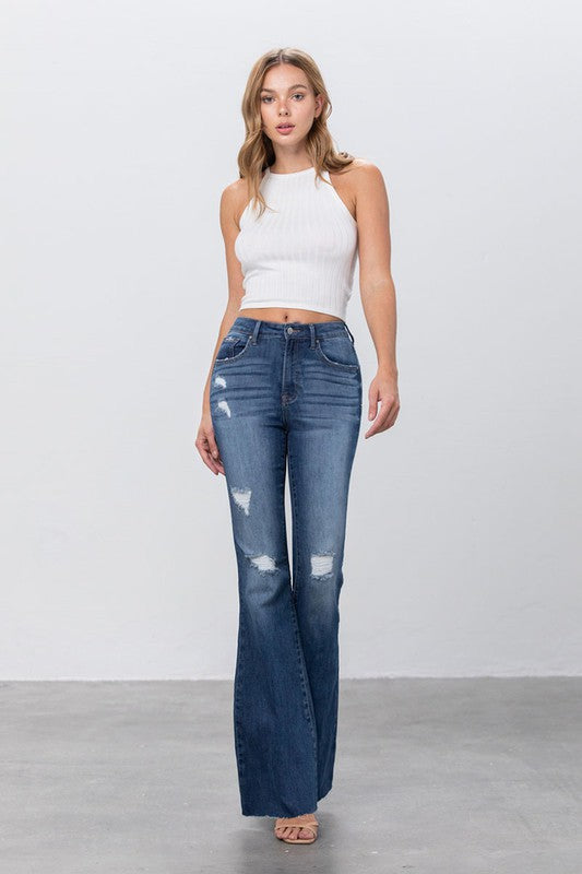 MID RISE DARK WASH FLARE JEANS