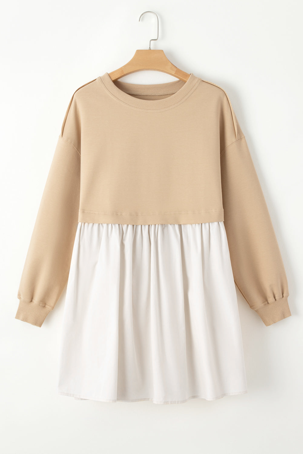 Pale Khaki Sweatshirt Poplin Mini Dress