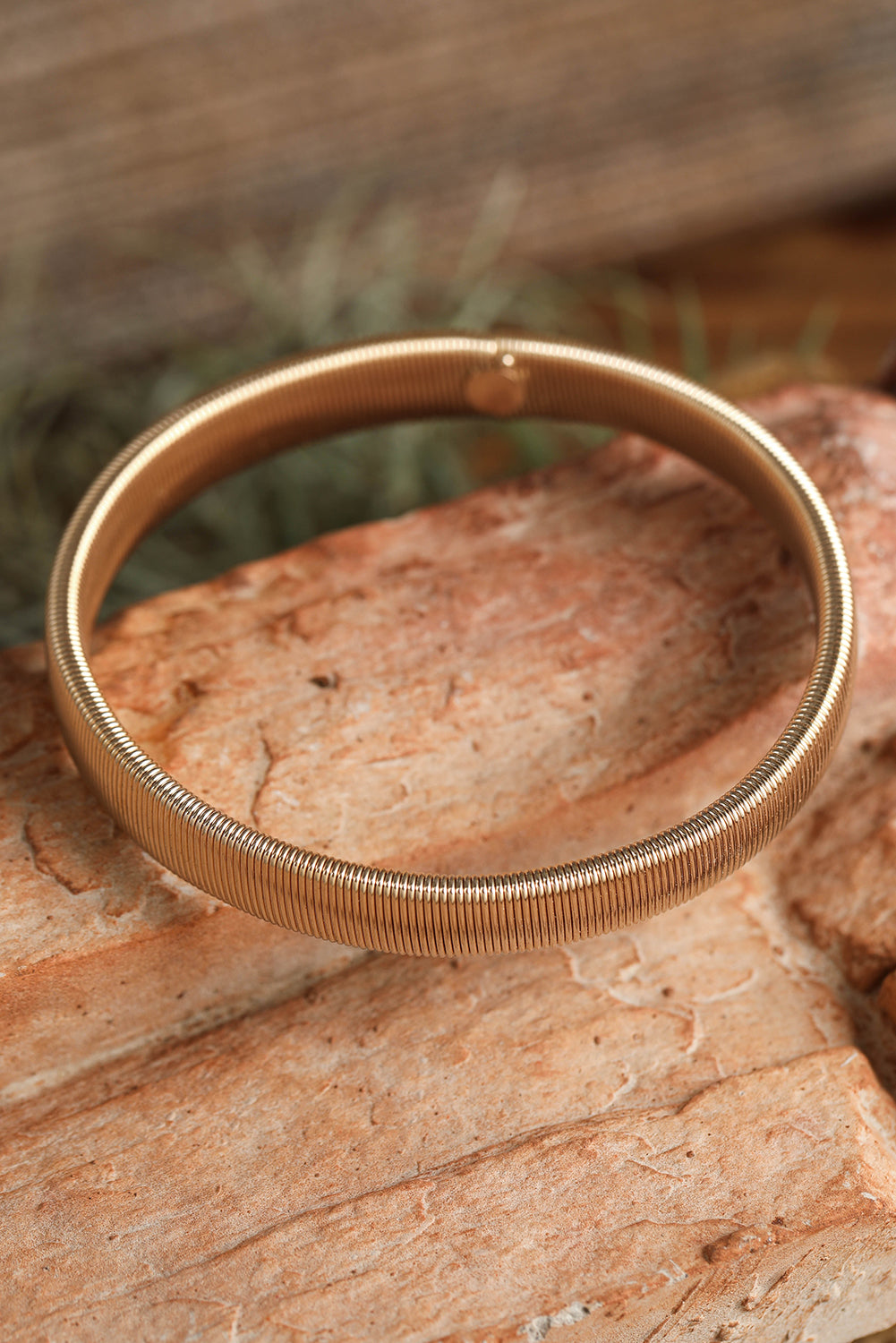 Gold Stretchy Plated Metal Wide Bangle