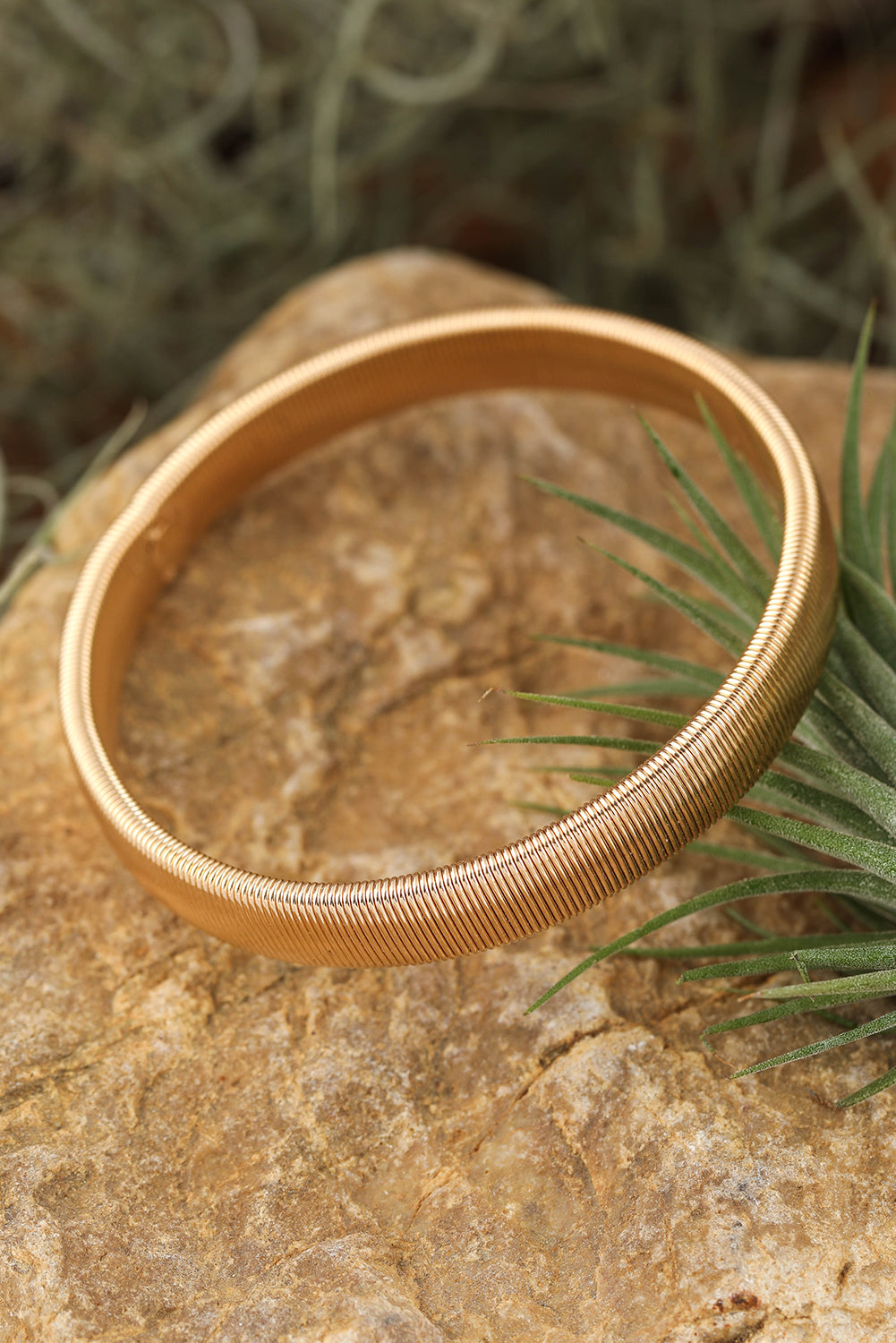 Gold Stretchy Plated Metal Wide Bangle