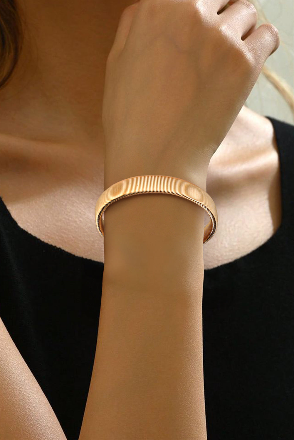 Gold Stretchy Plated Metal Wide Bangle