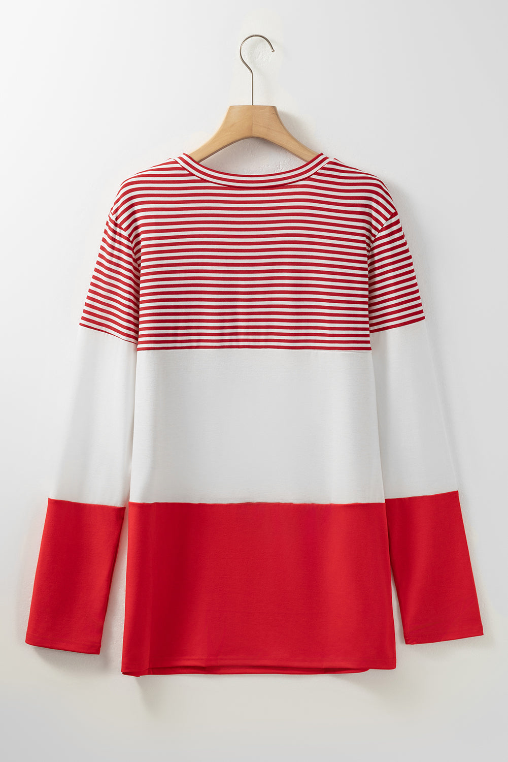 Fiery Red Valentine's Day Sequin Heart Striped Colorblock Top